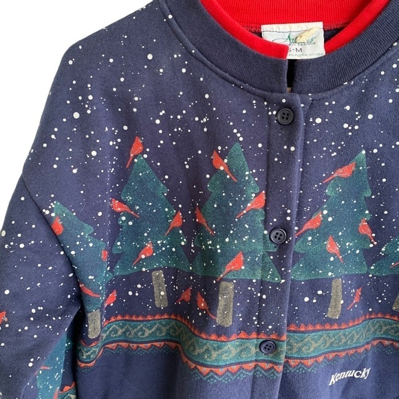 Vintage Artisans Sunschein Cardigan Sweatshirt Kentucky Cardinal Birds Tree S M - Picture 3 of 7